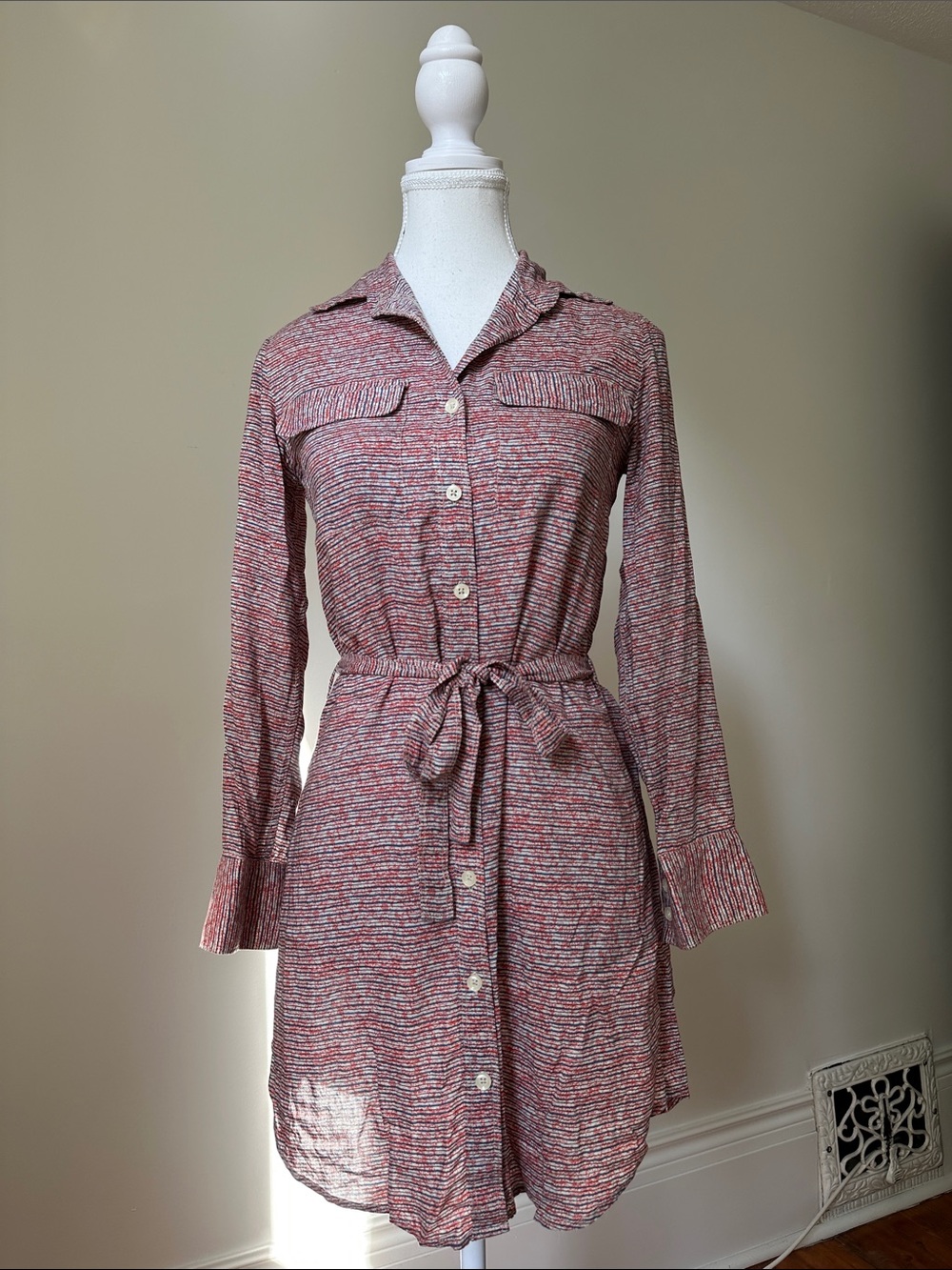 11-1 TYLHO Anthro Twee Preppy Striped Belted Long Sleeve Short Dress XS